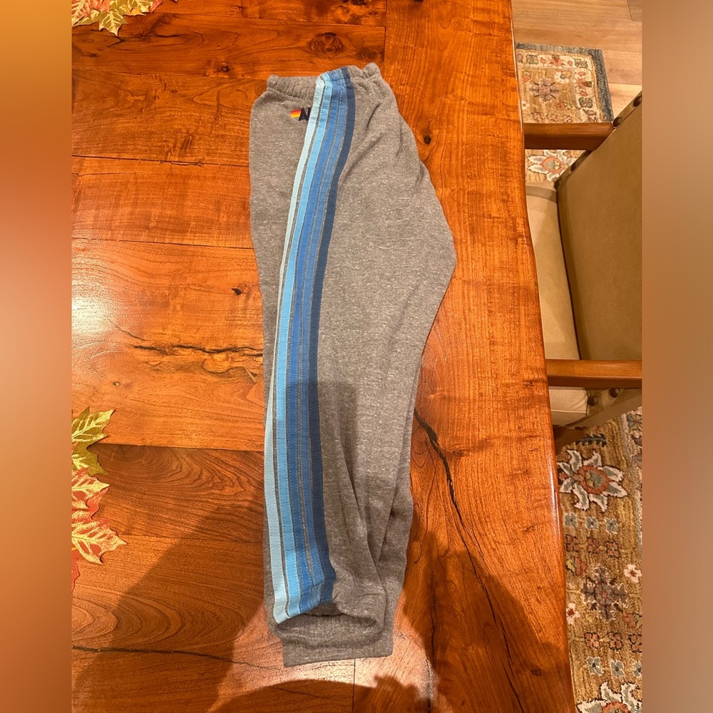 Aviator Nation 5 Stripe Sweatpants - Heather 
Grey // Blue, size medium.